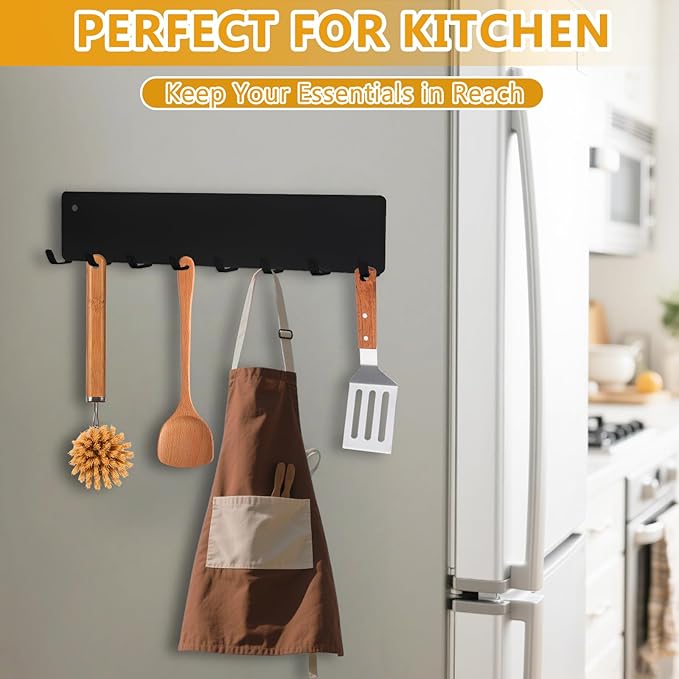 Magnetic Key Holder for Frideg,Heavy Duty Strong Magnetic Key Hanger with 8 Hooks for Refrigerator,Magnetic Kitchen Utensil Holder for Metal Surface in Entryway,Garage,Pantry (Black)