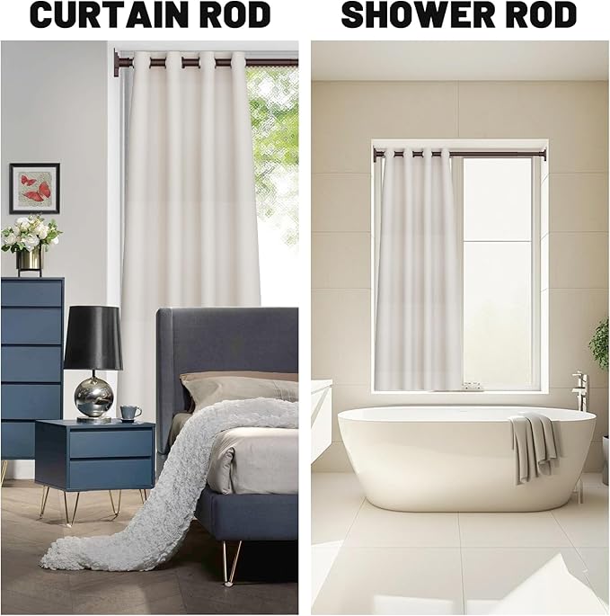 Brown Shower Curtain Rod 31-68 inches, Stainless Steel Shower Rod & Tension Rod, Adjustable Tension Shower Curtain Rod for Bathroom, Windows, Closet
