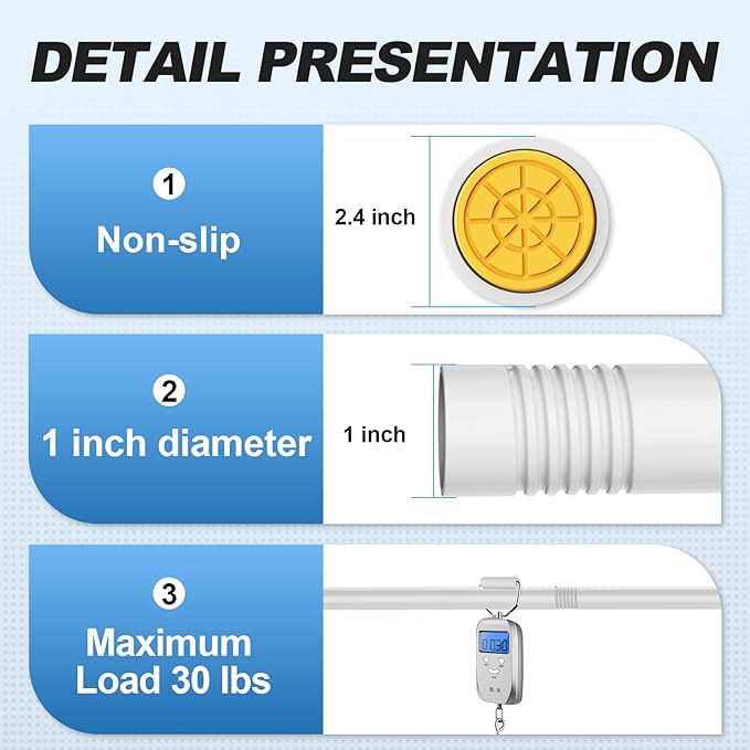 White Shower Curtain Rod 31 to 80 Inch,1 Inch Diameter Adjustable Spring Tension Stainless Steel Telescoping Rod,Easy Install,No Rust
