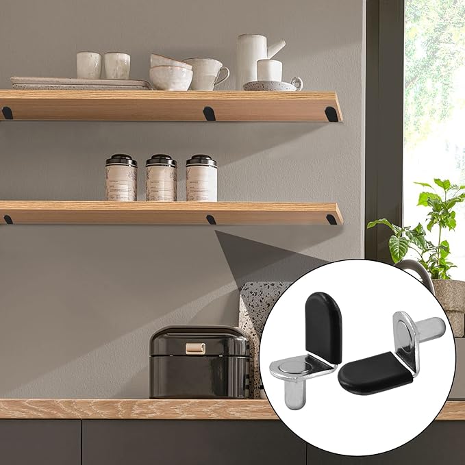 Biaungdo 30 Pcs Shelf Pins, 1/4" L-Shaped Shelf Support Pegs with Rubber Sleeve, Cabinet Shelf holder Bracket Pegs for Kitchen, Bookshelves, Furniture, Shelves(Silver)