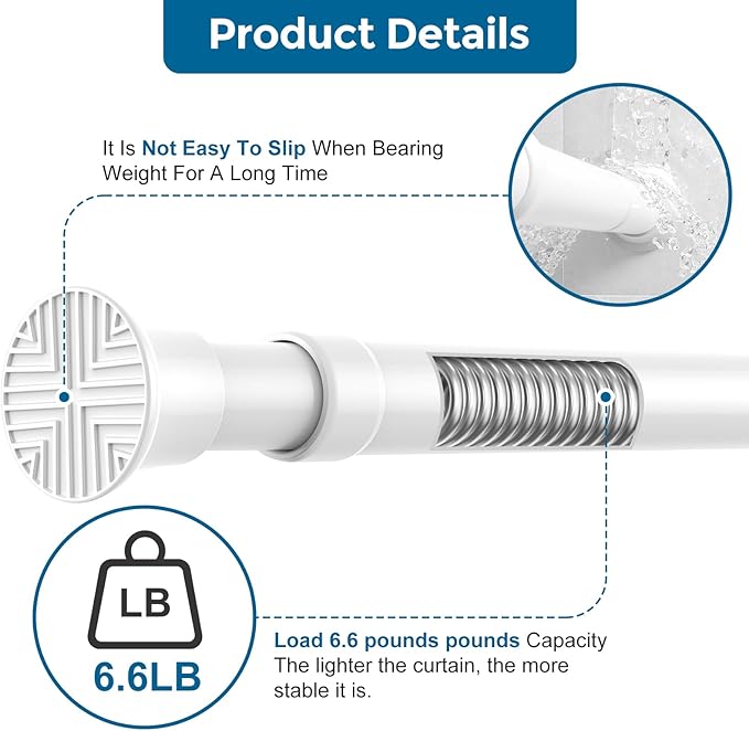 1pack Tension Curtain Rod 32 to 76 Inch, White Spring Tension Curtain Rod Adjustable Expandable Curtain Rod No Drilling, Spring Loaded Curtain Rods for Windows, Bedroom, Doorway Door, Closet