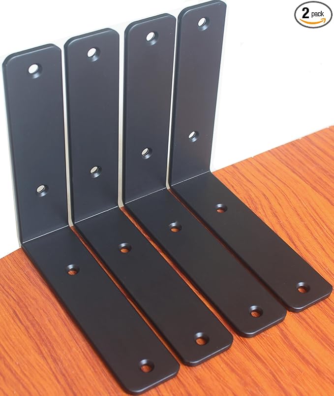 2 Pack - L 6" x H 6" x W1.5, 5mm Thick Black L Shelf Bracket, Iron Shelf Brackets, Metal Shelf Brackets, Floating Shelf, Shelf Supports with Screws