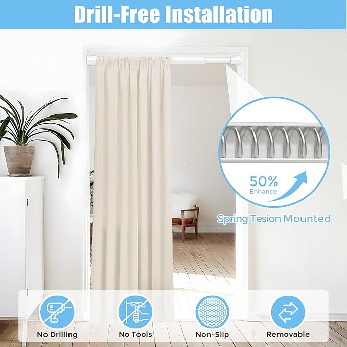 AIZESI 2PCS Shower Curtain Rod 30-64 Inch Adjustable Curtain Rods Never Rust & Non-Slip No Drilling Shower Rod Spring Tension Curtain Rod for Bathroom Doorway Window Closet Cupboard, White