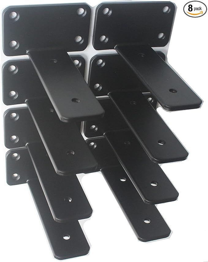 8 Pack - 5 inch Black Hidden L Shelf Bracket (1/5 Inch Thicked) Iron Floating Shelf Brackets Rustic Industrial Metal Brackets for Shelf Support