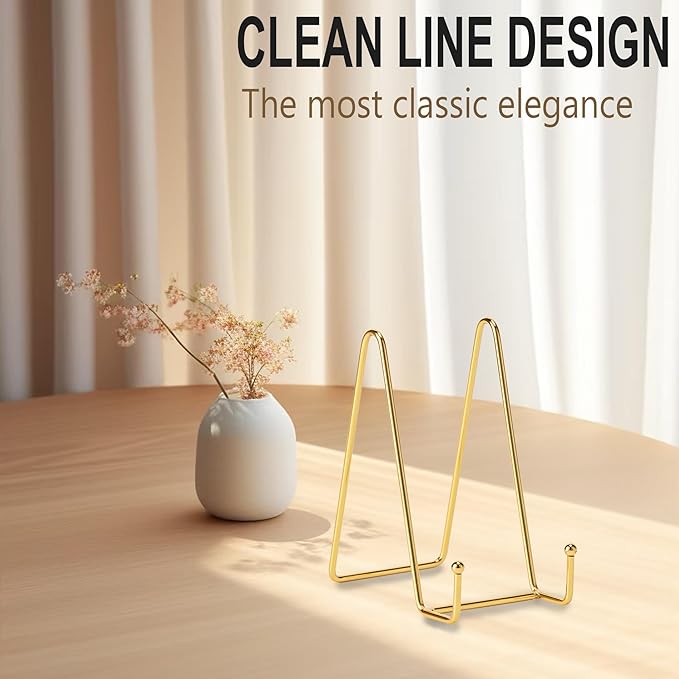 Hoewina Plate Stands for Display, Plate Holder Display Stands, Metal Frame holder stand for Book, Picture, Decorative Plate, Photo and Platter, Tabletop Art (6IN 3PCS-Gold)