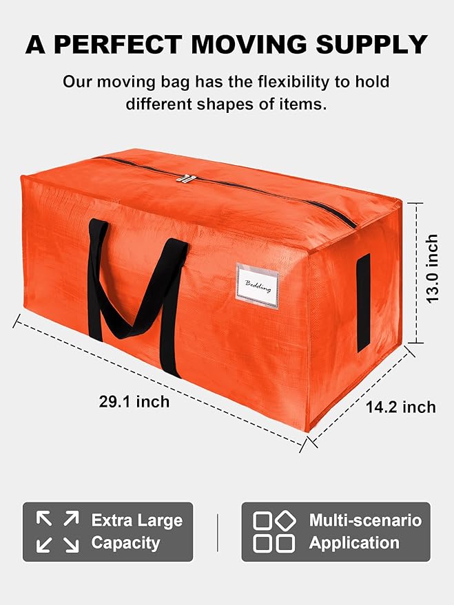 HOMESURE Supports 200lbs Heavy Duty Moving Bags - Strong Zipper & Wrap-Around Handles - Water-Resistant Storage Totes, Durable Alternative to Moving Boxes - 4 Pack -Multi-Color System for Easy Sorting