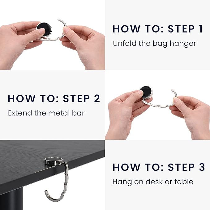 kwmobile Purse Hook for Table - Set of 2 Purse Holder - Folding Handbag Hanger - Portable Bag Holder - Bag Hooks for Desk - Table Hook Silver/Gold