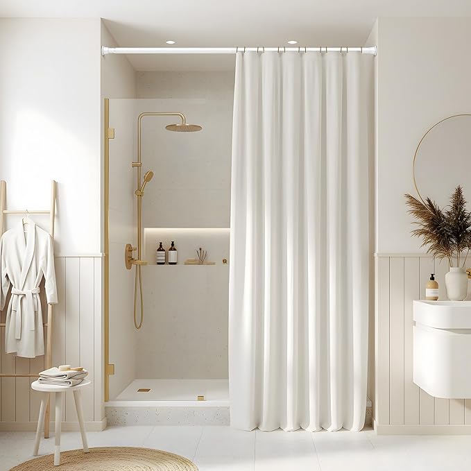 White Spring Tension Curtain Rods 30-76 Inch Adjustable Expandable Spring Loaded Curtain Rods No Drilling Suitable for Doors, Windows, Closet