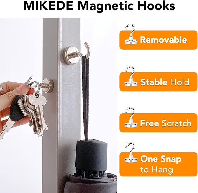 MIKEDE Magnetic Hooks 85Lbs Heavy Duty Earth Magnets with Hooks for Cruise Cabin Strong Magnet Hooks for Hanging Super Metal Magnetic Hanger for Grill Fridge Kitchen - Pack of 25