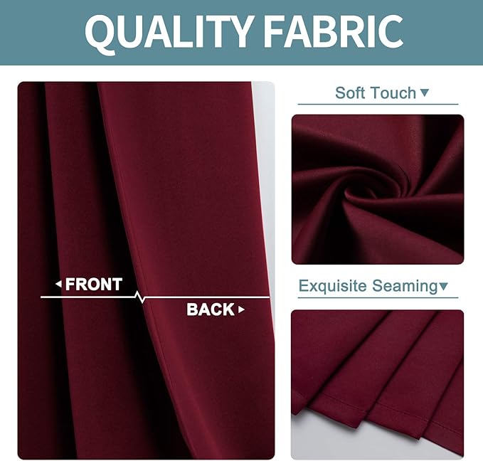 ChrisDowa Grommet Blackout Curtains for Bedroom - Thermal Insulated Room Darkening Curtains for Living Room (1 Panel Set, Burgundy Red,52W x 54L)