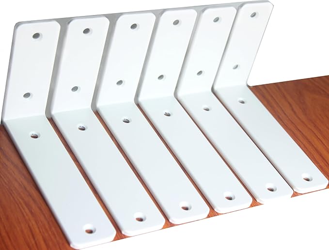6 Pack - L 6" x H 4" x W1.5, 5mm Thick White L Shelf Bracket, Iron Shelf Brackets, Metal Shelf Brackets, Floating Shelf, Shelf Supports with Screws