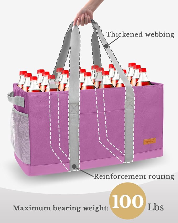 WONDAY Extra Large Utility Tote Bag - Standing Reusable Grocery Bag with Handle, Collapsible Storage for Shopping, Beach