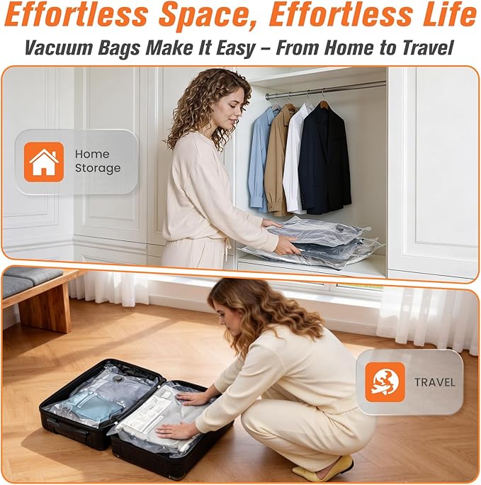 9 Pack Vacuum Storage Bags for Travel with Rechargeable Cordless Pump, Space Saver Bags for Clothes, Compression Packing Bags for Luggage and Suitcase, 9 Combo Size