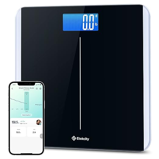 Etekcity Smart Scale for Body Weight and BMI, Bathroom Digital Electronic Weighing Scale for People, Bluetooth Free VeSync APP Connection, Rounded Corner, Accurate to 0.1lb/0.05kg, 400 lbs, Black