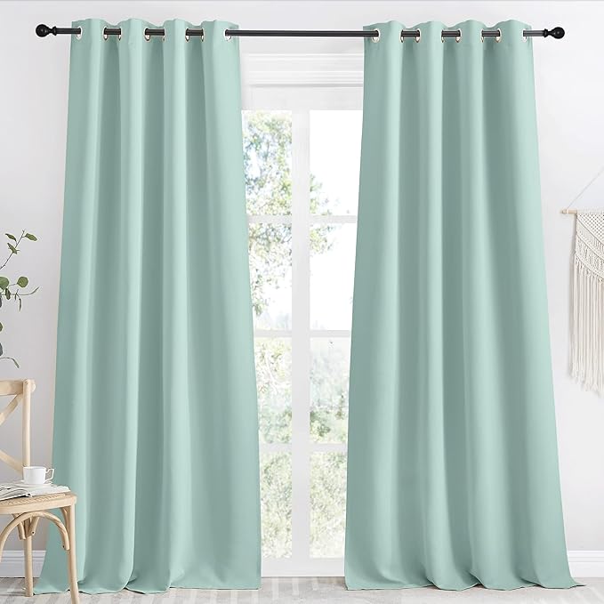 NICETOWN Aqua Blue Blackout Curtain 118 inch Long, W55 x L118, 1 Panel, Thermal Insulated Window Treatment with Grommet Room Darkening Thermal Insulated Panel for Bedroom/Living Room