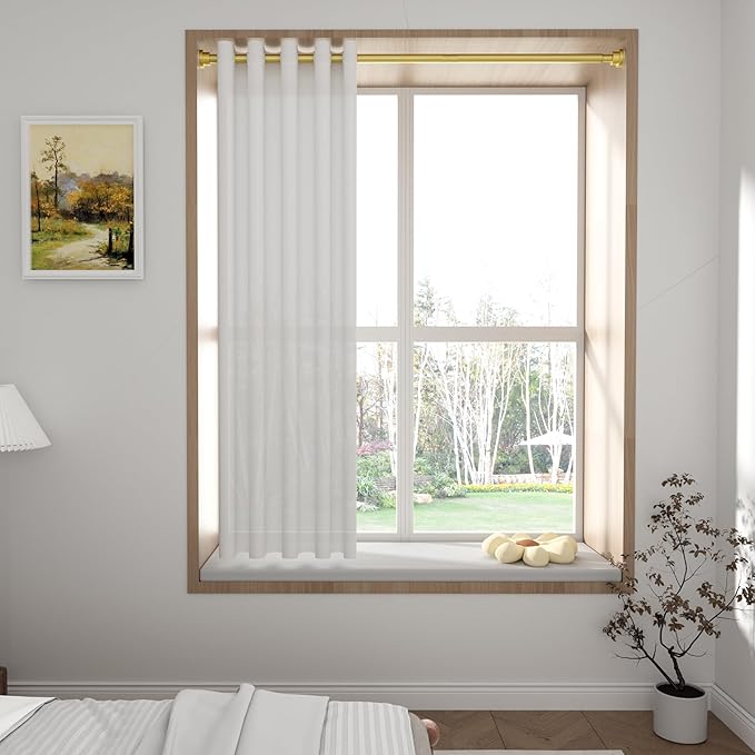 1 Pack Gold Spring Tension Curtain Rod 28-48 Inches, 7/8" inch Adjustable Curtain Rod No Drill, Anti-slip Spring Curtain Rod for Windows Bathroom Kitchen Closet Doorway