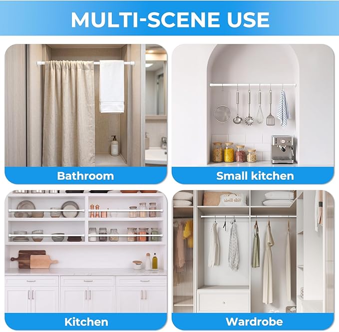 1 Pack Spring Loaded Tension Rod 16-26" Adjustable Curtain Rods No Drill Extendable Spring Rod Tension Curtain Rods For Window Kitchen Shelves Rv Refrigerator And Small Spaces,White