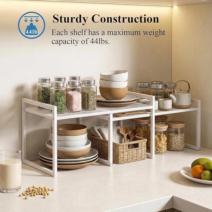 Set of 2 Cabinet Organizers 16.6''W 44 LBS Load Capacity Heavy Duty Kitchen Pantry Shelves Counter Countertop Storage Racks