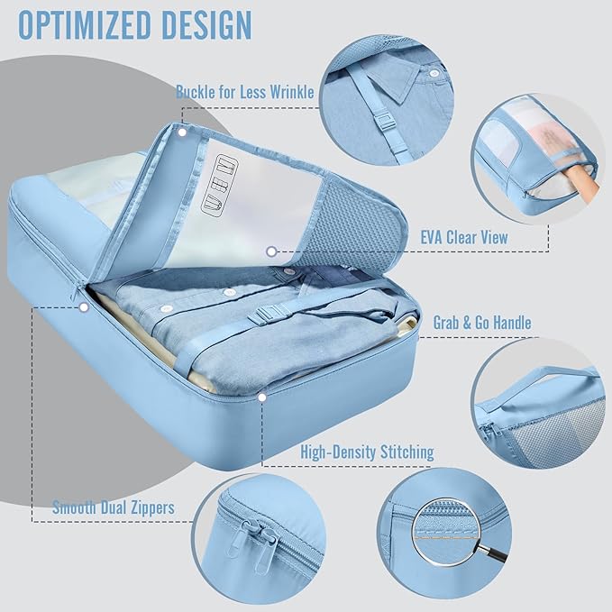 Veken 8 Set Packing Cubes for Travel Essentials, Suitcase Organizer Bags in 4 Sizes, Carry-On Luggage Accessories with Large Laundry & Shoes Bag, Must-Have for Airplane, Road Trip & Camping