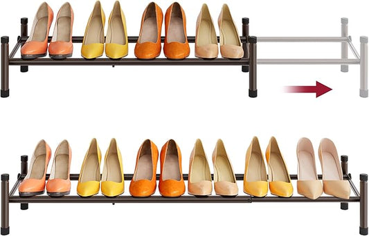 Tajsoon Expandable Shoe Rack for Closet 1 Tier, 28“-41“Adjustable & Stackable Shoe Shelf Storage, Metal Shoe Rack Organizer for Front Door Entrance, Closet, Garage, Entryway, Bronze