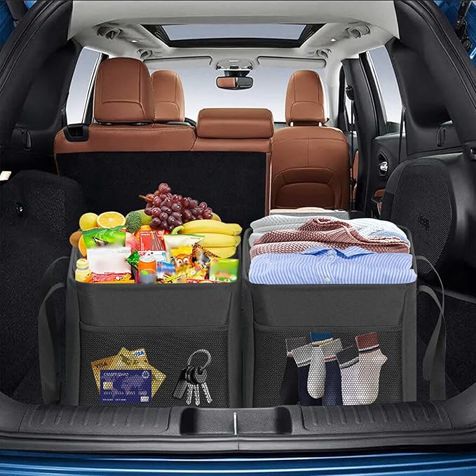 LHZK 2 Pack Extra Large Utility Tote Bag with Metal Wire Frame and the Sides Rinforced, Extra Large Tote Bag with Handle, Reusable Grocery Bags Foldable, Beach Bag, Car Tote (Gray, 26''x15''x13'')