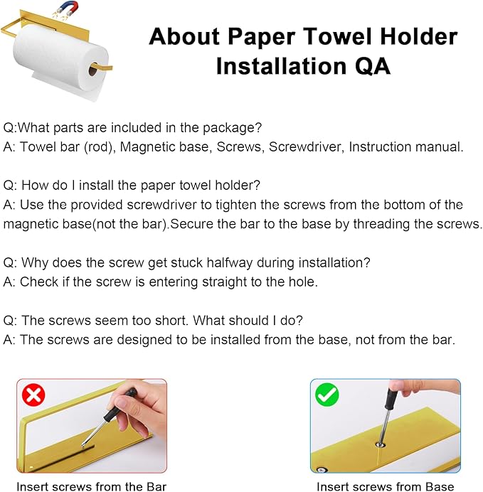 Paper Towel Holder Gold, Magnetic Paper Towel Holder for Fridge, Toilet Paper Roll Holder Magnet Paper Towel Rack Wall Mount Fridge Organizer for Golden Bathroom Kitchen Dorm Room RV Essentials, 2Pack