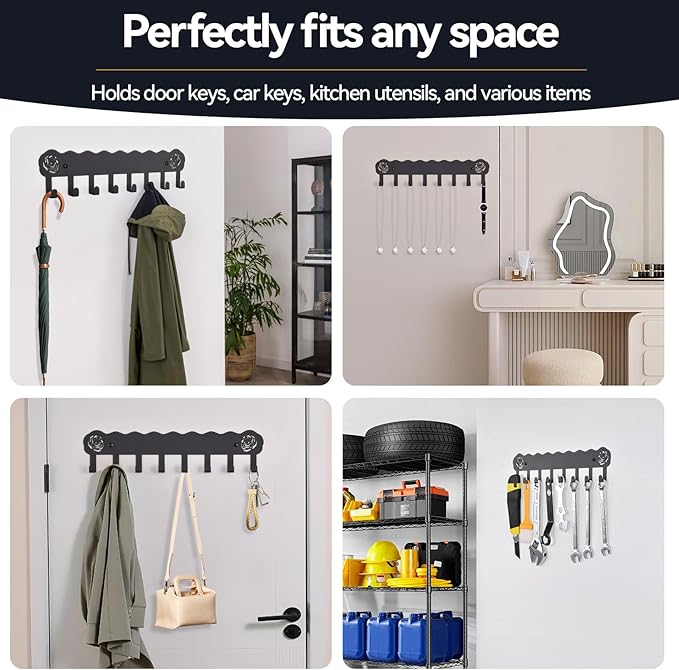 2-Pack Premium Iron Key Holder for Wall – Large Capacity & Multi-Functional, Dual Installation: Wall Mount & Adhesive, 8 Hooks Key Rack for Entryway, Kitchen, Bathroom, Office
