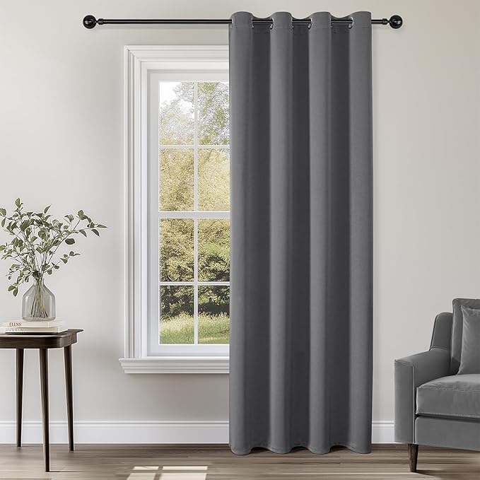 ChrisDowa Blackout Curtains 90 inches Long for Bedroom - Grommet Thermal Insulated Room Darkening Curtains for Living Room (1 Panel, Grey, 52 x 90 Inch)