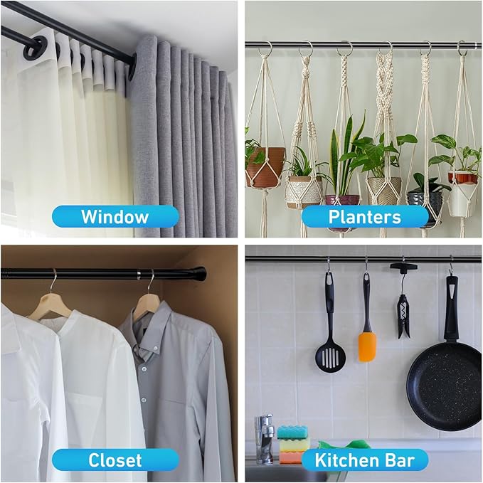 1pc Tension Curtain Rod for Windows 27 to 50 Inch，Spring Tension Rods Black Curtain Rods Adjustable Spring Rod Extendable Tension Rod for Kitchen, Bathroom, Window, Bookshelf