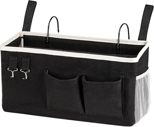 Bedside Storage Caddy/Bedside Hanging Storage Bag for Headboards Bunk Beds Dorm Rooms Book Phone Magazine Holder (Black)