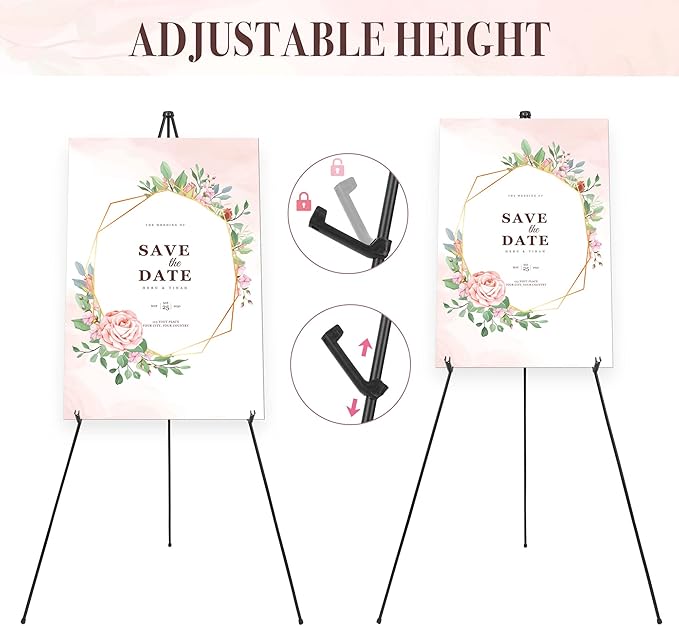 Easel Stand for Wedding Sign & Poster 63'' Easels for Display Portable Art Easel for Floor Adjustable Metal Easel Black 2 Pack