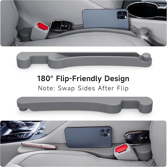 Car Seat Gap Filler Set of 2, 3IN1 Seat Side Gap Filler Plug with Storage Slot & Hook Function, Soft Foam Universal Fit Car SUV Truck Fill Gap Between Seats Console Organizer（Narrow Carbon Gray）