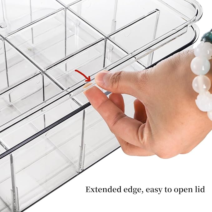 Adjustable Sock Underwear Drawer Organizer Dividers, 16 Grid Clear Tea Bag Holder with Lid, Removable Divided Tie Organizer Box, Plastic Storage Bin for Scarves Bras