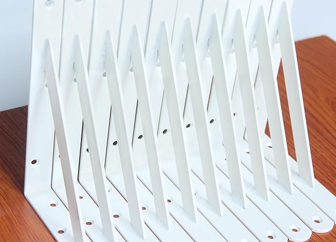 6 Pack L8 x H 6" White Heavy Duty Shelf Brackets with Screws Metal Shelf Brackets Shelf Support Angle Brackets for Shelves L Brackets Heavy Duty Floating Shelf