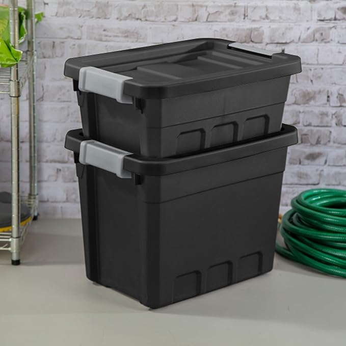 Sterilite 24-Pack Plastic Storage Bins with Lids, Stackable Containers, 4 Gallon, Black