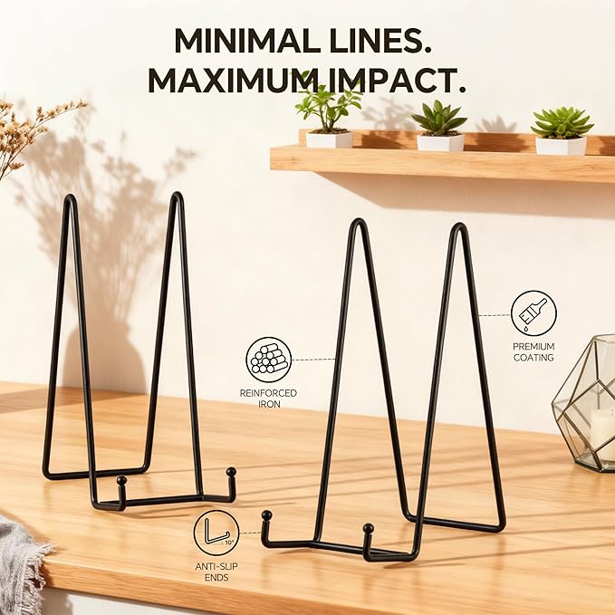 Artliving Metal Plate Stands for Display - 10-Inch Tabletop Holder for Large Decorative Platters, Frames, Plaques, Paintings - Black Iron Display Easels - 2 Pack
