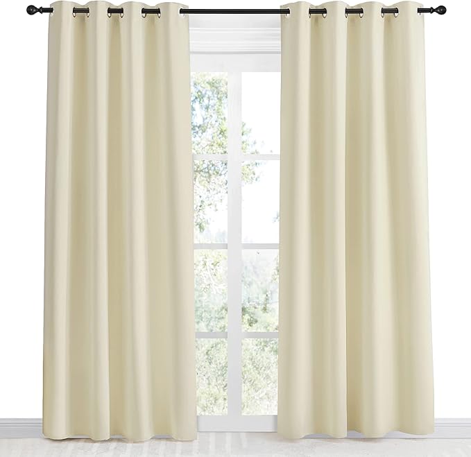 NICETOWN Room Darkening Blind Shade for Kids Bedroom, Beige, Single Panel, 55 x 86 inch, Triple Weave Home Decoration Light Blocking Solid Ring Top Curtain/Drape for Small Window