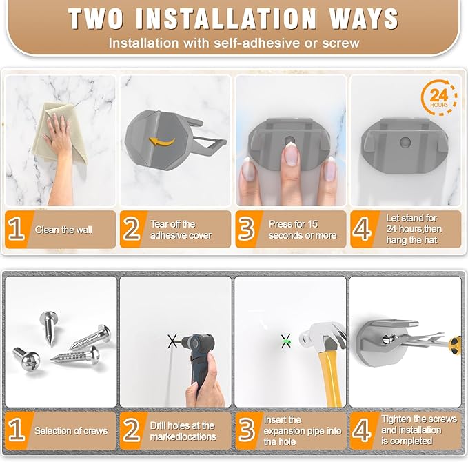 Niunuerga 22 Pack Adhesive Hat Hooks for Wall, Super Strong Hat Rack for Baseball Caps, Hat Organizer Display for Home Decor, Hat Hangers Holder for Wall, Door, Closet, No Drilling (Gray)