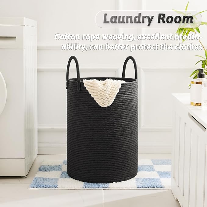 Artfeel Laundry Basket,Woven Cotton Rope Laundry Hamper,40L for Decorative Storage of Dirty Clothes,Toys and Blankets in Bathroom,Baby Room and Living Room