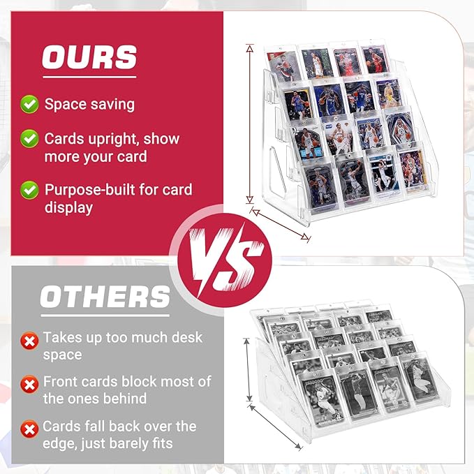 Trading Card Display Stand, Vertical Holder for Baseball Basketball Sports Graded Card Display Stand Tabletop for PSA BGS SGC Slabs, Snap-On Assembly(4 Tier, 1 Pack)