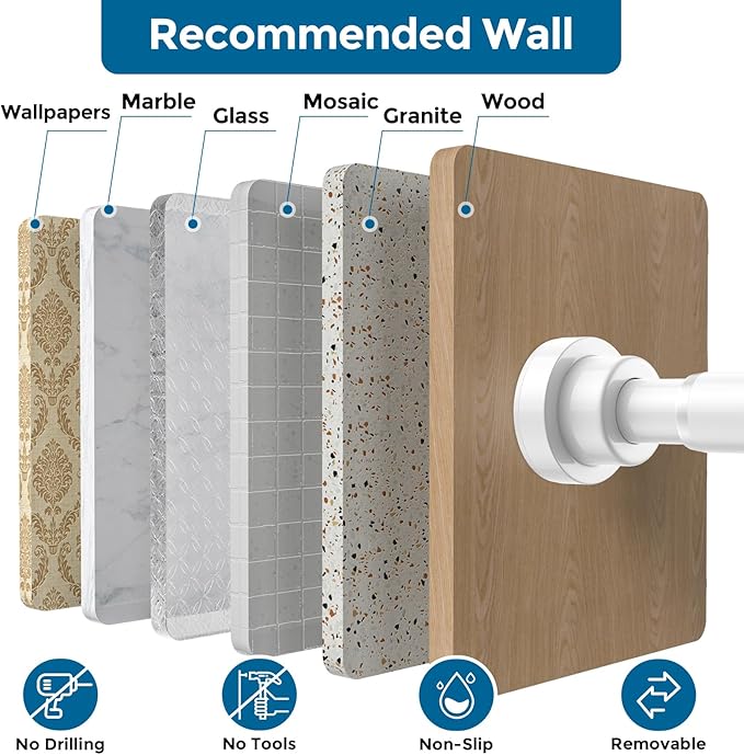 AIZESI 32-64 Inch Tension Curtain Rod No Drilling White Spring Loaded Curtain Rods Adjustable Tension Rod for Window Bathroom Doorway Closet Storage