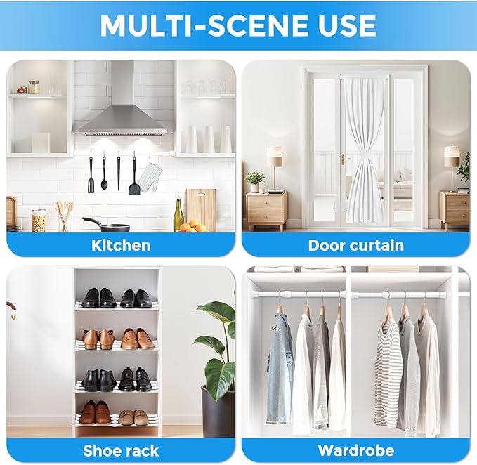 4 Pack Small Tension Rod 12 to 19 Inch Adjustable Tension Curtain Rod Mini Closet Spring Rod No Drilling Short Tension Rods for Windows, Cupboard, Kitchen Cabinets, White