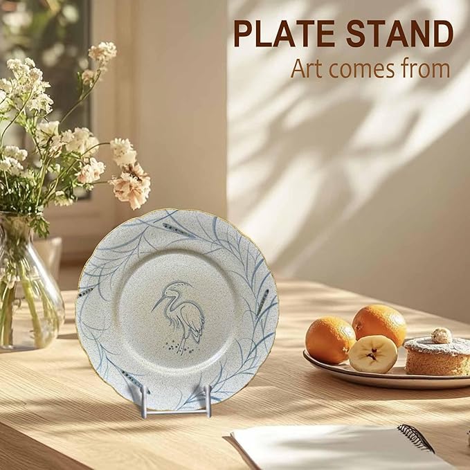 Hoewina Plate Stands for Display, Plate Holder Display Stands, Metal Frame holder stand for Book, Picture, Decorative Plate, Photo and Platter, Tabletop Art (8IN 5PCS-Silver)