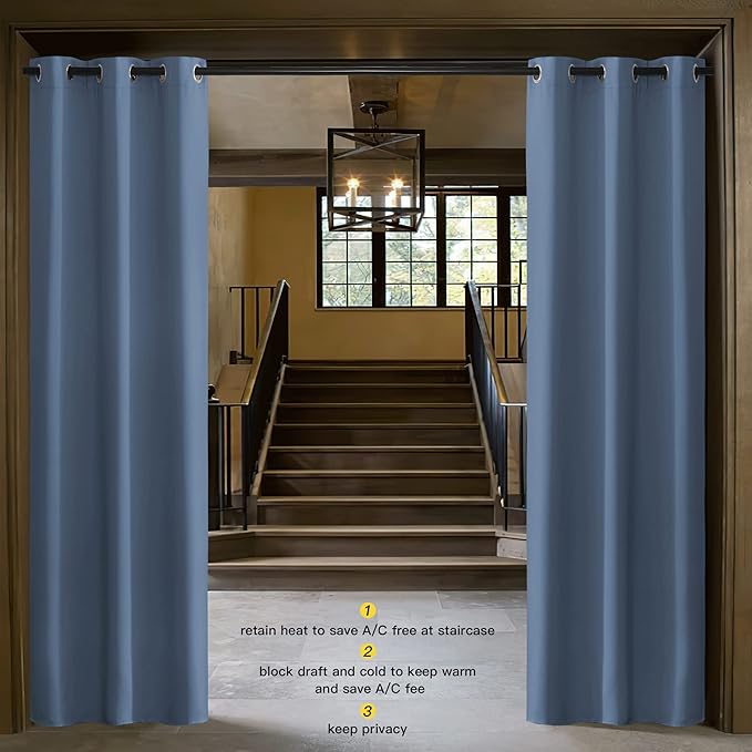 NICETOWN Stone Blue Blackout Room Darkening Drapery Window Treatment Thermal Insulated Solid Grommet Curtain/Drape for Hall Home Decor (Single Panel, 42 x 84-inch)