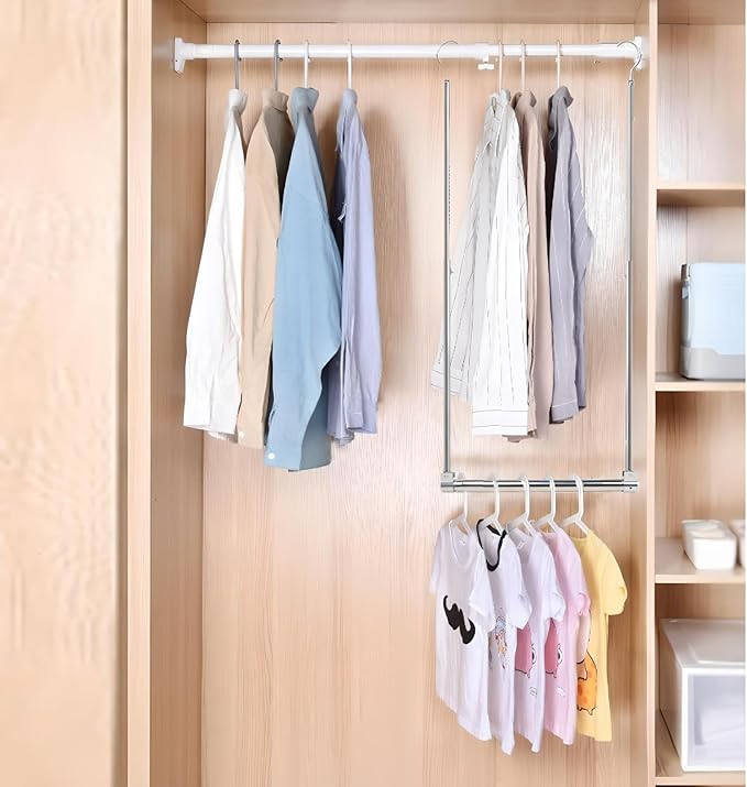 Adjustable Hanging Closet Rod, Extender Hanging Rod, Closet Hanging Organizer, Heavy Duty Closet Bar, Hanging Rod (2 Pack, Chrome)