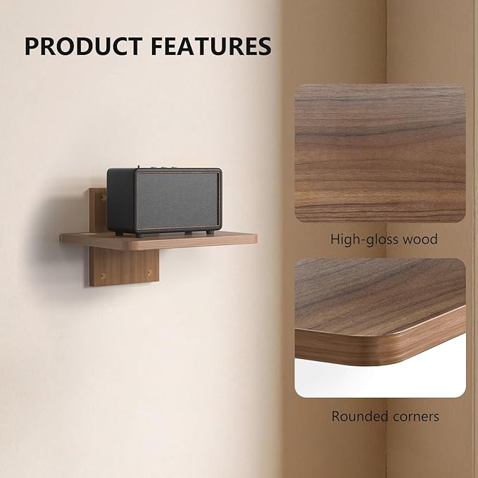 WALI Floating TV Shelf, 1 Tier Projector Shelf for DVD Players, Routers, Game Consoles, Cable Boxes, Living Room Decor Accessories, Wall Mount Shelves Holds Up to 22lbs (CS201N), 1-Shelf, Walnut Brown