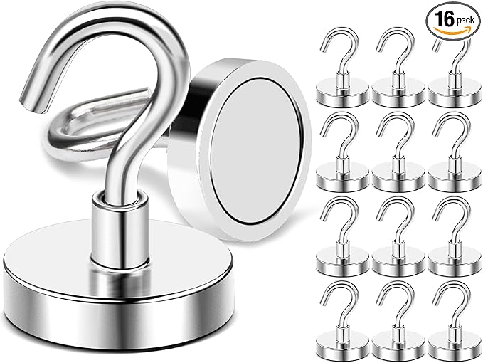 DIYMAG Magnetic Hooks, 170lbs+ Magnet Garage Hook 2026 Cruise Cabin Ship Essentials Heavy Duty Strong Magnets Refrigerator Fridge Hanging for Classroom Beach Vacation Kitchen Grills Silver 16 Pack