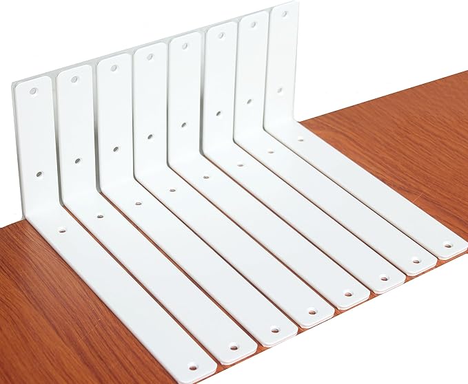 8 Pack - L 10" x H 6" x W1.5, 5mm Thick White L Shelf Bracket, Iron Shelf Brackets, Metal Shelf Brackets, Floating Shelf, Shelf Supports with Screws