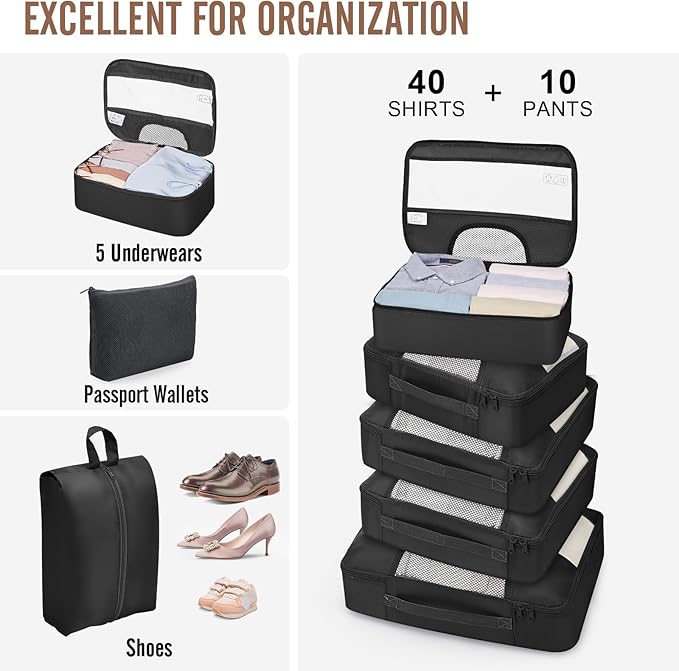Veken 10 Set Packing Cubes for Travel Essential, Suitcase Organizer Bags in 4 Sizes, Carry-On Luggage Accessories with Large Laundry & Shoes Bag, Must-Have for Airplane, Road Trip & Camping