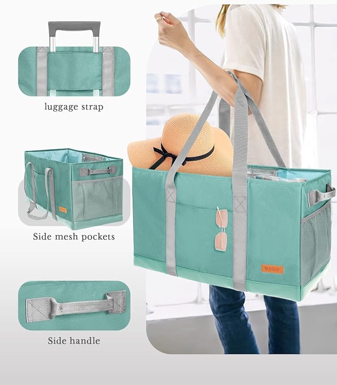 WONDAY Extra Large Utility Tote Bag - Standing Reusable Grocery Bag with Handle, Collapsible Storage for Shopping, Beach